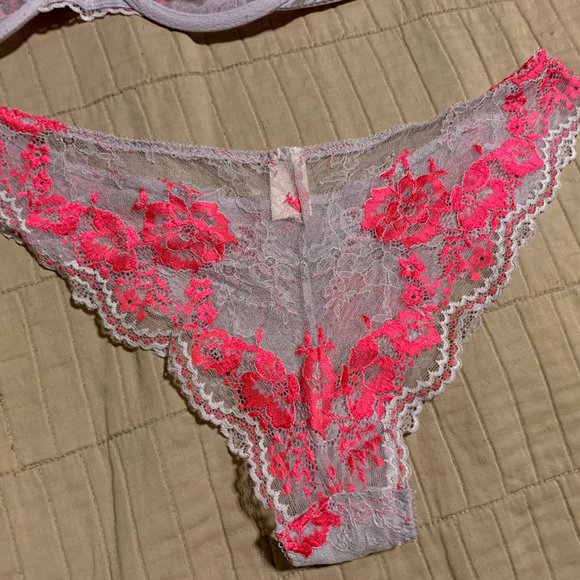 Victoria's Secret Unlined Pink and Lavender 34DD Demi Bra and Small Panty Set - Picture 8 of 8